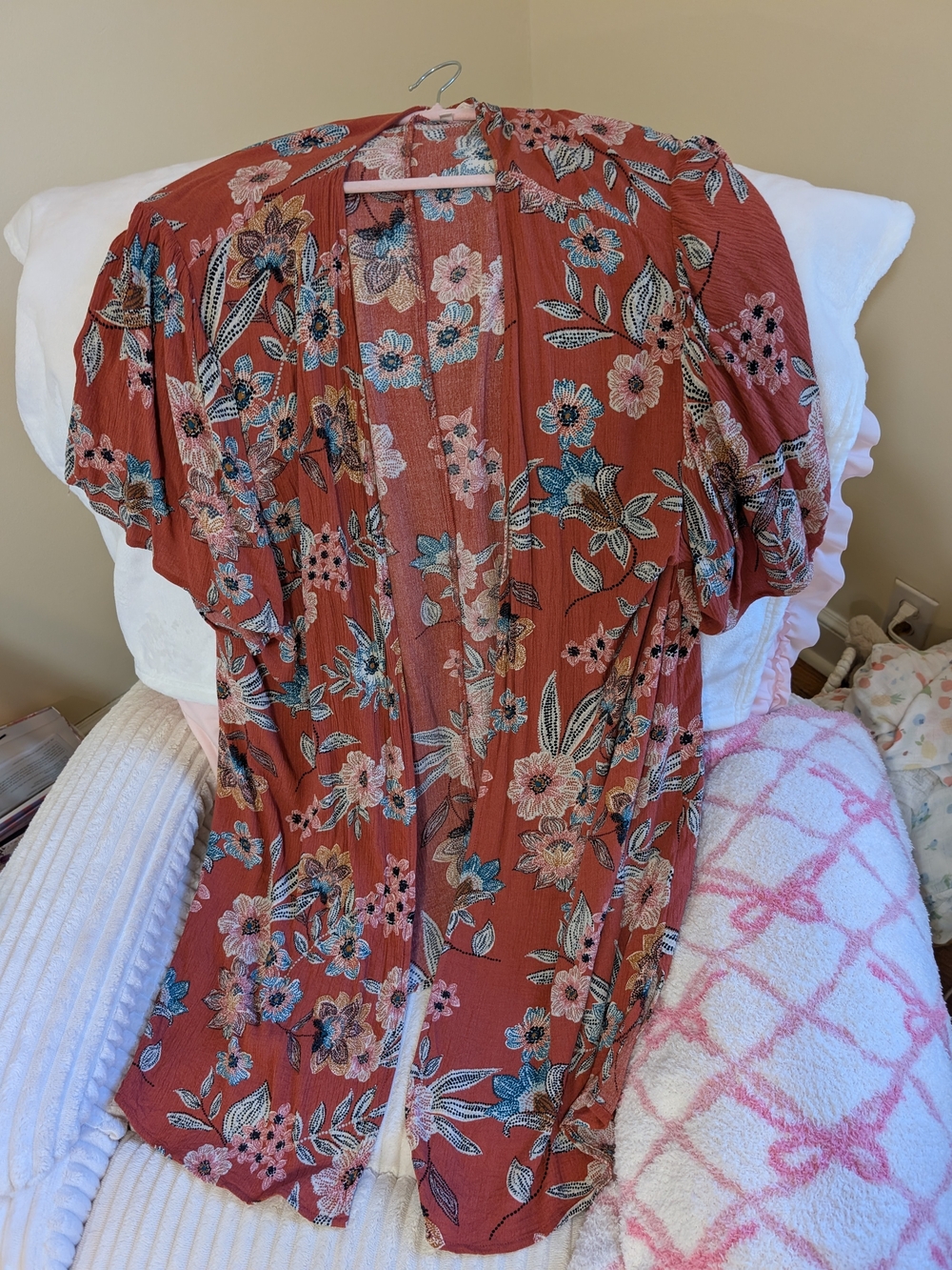 Maurices Rust Floral Open-Front Kimono